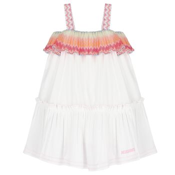 Girls White Zigzag Ruffle Dress
