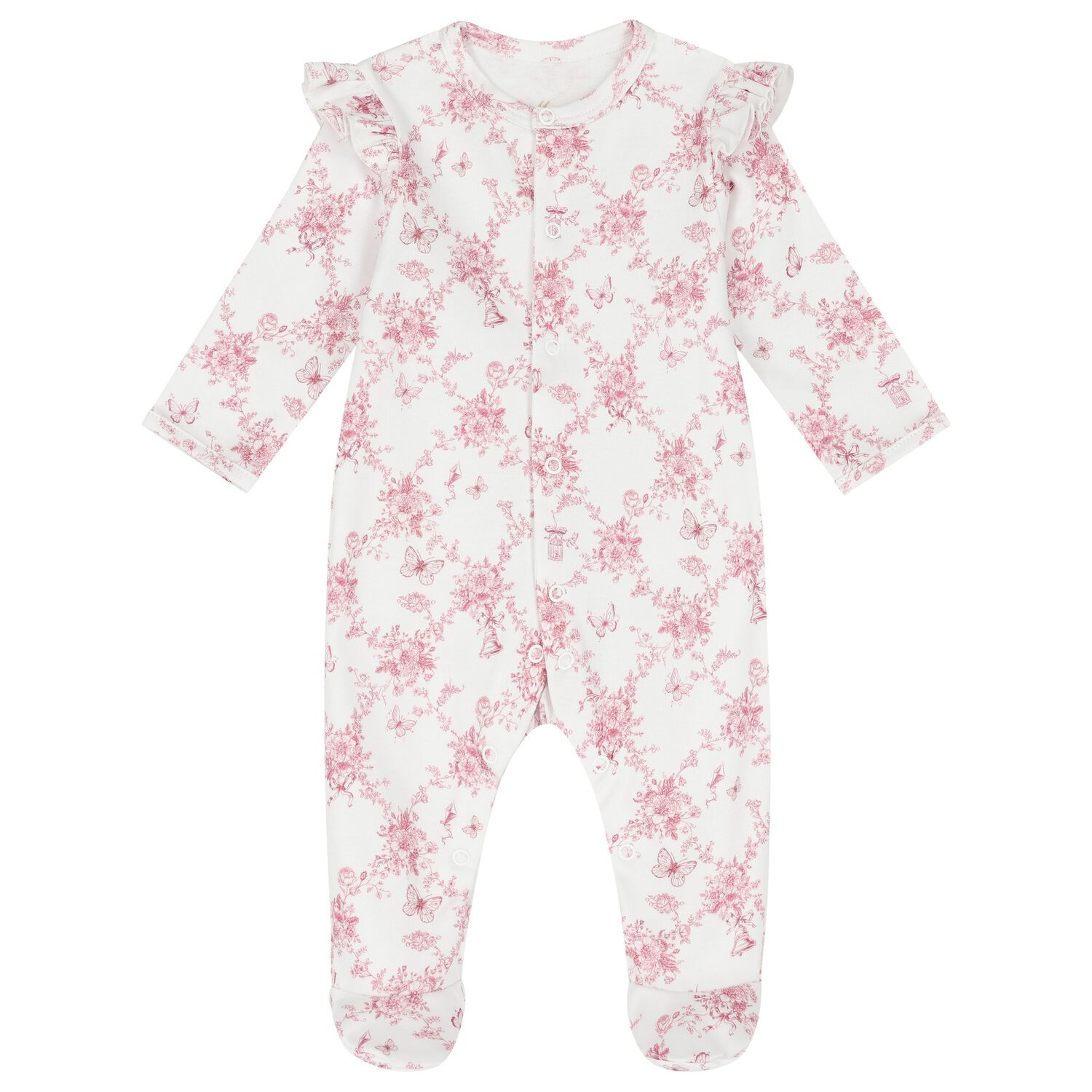 Baby Girls White & Pink Floral & Butterflies Babygrow, 1, hi-res