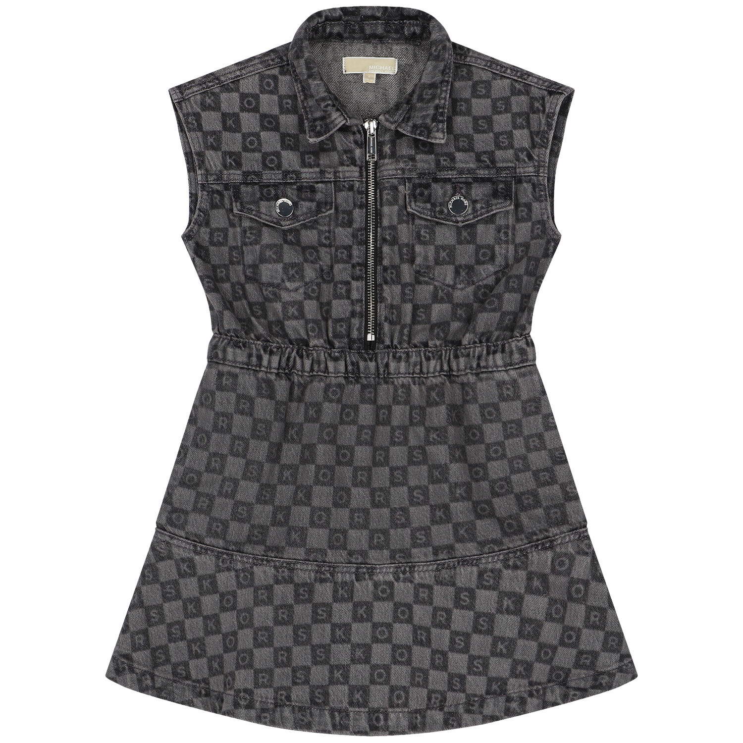 فستان بنات جينز مينى-مى بالشعار باللون الرمادى, 1, hi-res