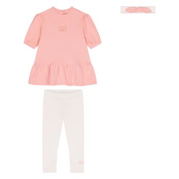 Younger Girls Pink & White Logo Leggings Set