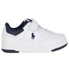 Boys White & Navy Blue Logo Trainers, 1, hi-res
