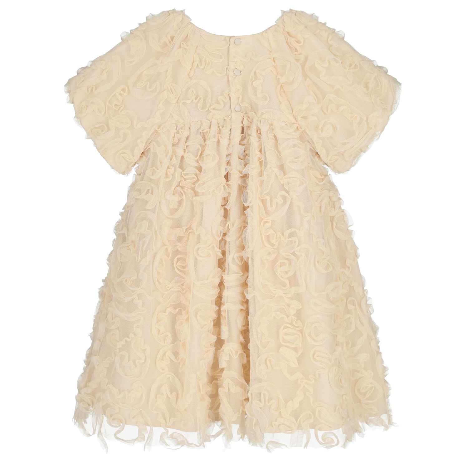 Girls Gold Bow Ruffled Tulle Dress, 1, hi-res