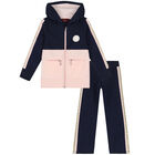 Girls Pink & Navy Logo Tracksuit, 1, hi-res