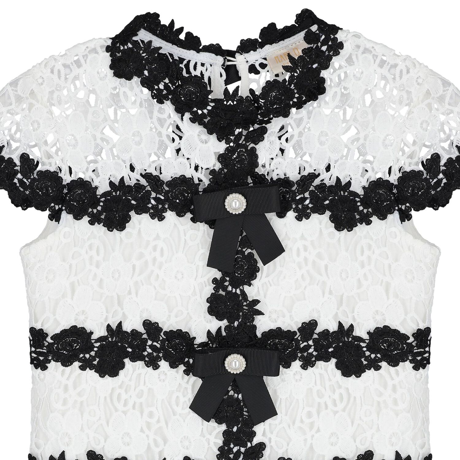 Girls White & Black Embroidered Floral Dress , 1, hi-res