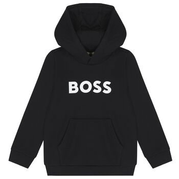 Boys Black Logo Hooded Top