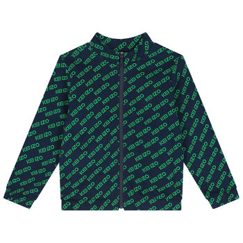 Boys Navy Blue Logo Zip Up Top
