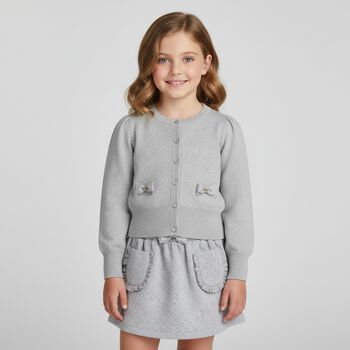 Girls Grey Bow Cardigan