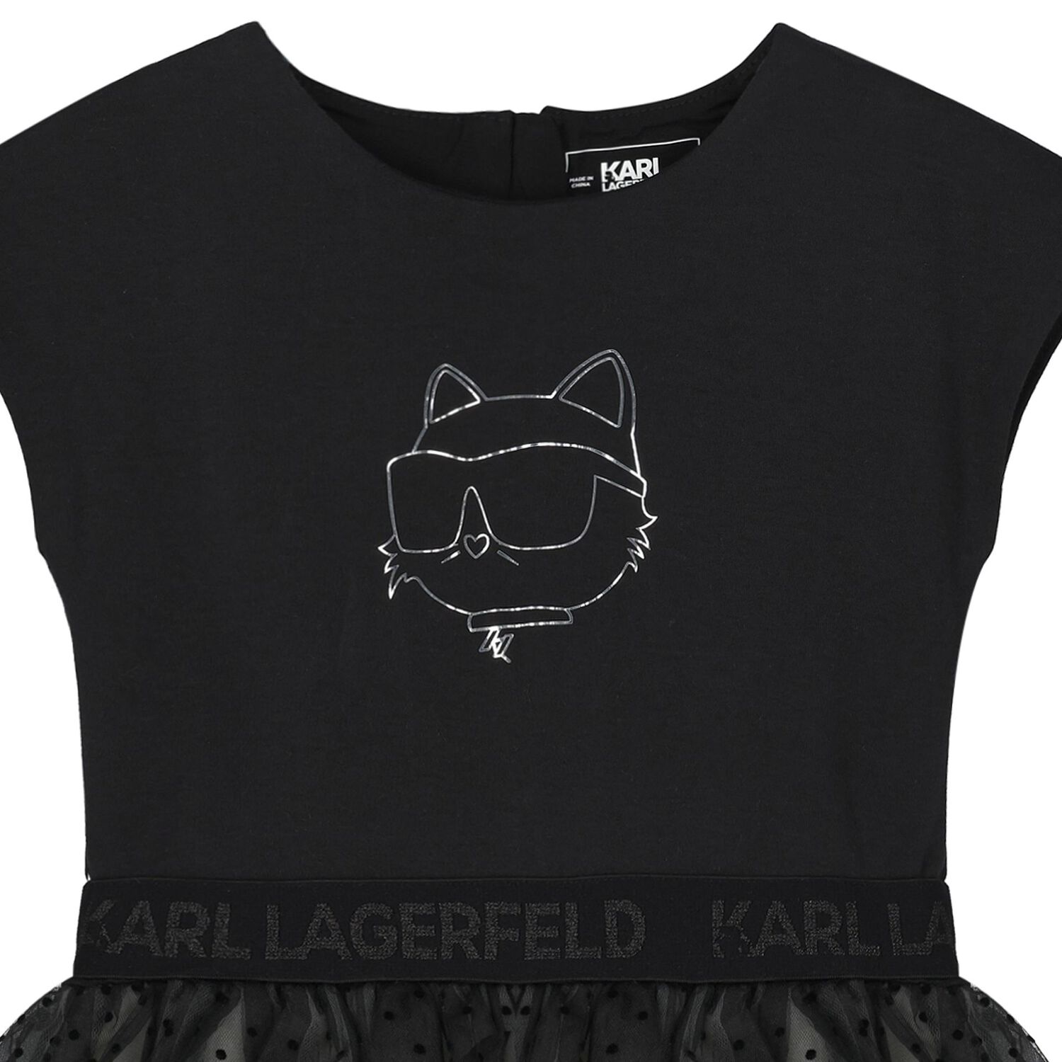 Younger Girls Black Ikonik Choupette Tulle Dress, 1, hi-res