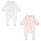 Baby Girls Pink & Ivory Flower Babygrows ( 2-Pack ), 1, hi-res