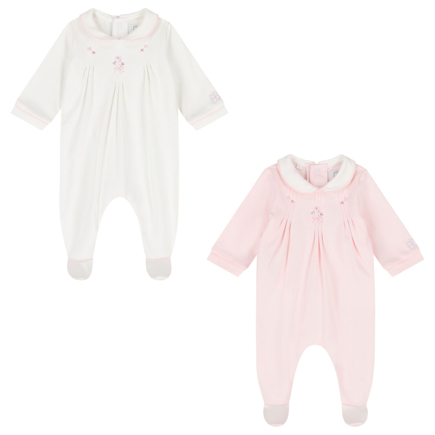 Baby Girls Pink & Ivory Flower Babygrows ( 2-Pack ), 1, hi-res