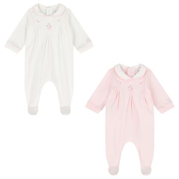Baby Girls Pink & Ivory Flower Babygrows ( 2-Pack )