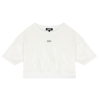 سويت شيرت بنات مزين بالترتر باللون الأبيض 