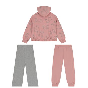 Girls Pink & Grey Teddy Bear 3 Piece Tracksuit