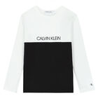 Boys White & Black Logo Long Sleeve T-Shirt, 2, hi-res