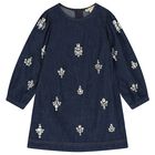 Girls Denim Blue Embellished Dress, 1, hi-res
