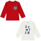 Younger Boys White & Red Long Sleeve Top ( 2-Pack ), 1, hi-res