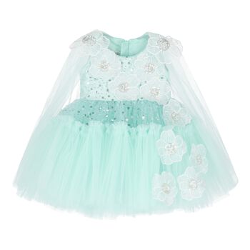 Younger Girls Green Tulle & Sequin Flower Dress