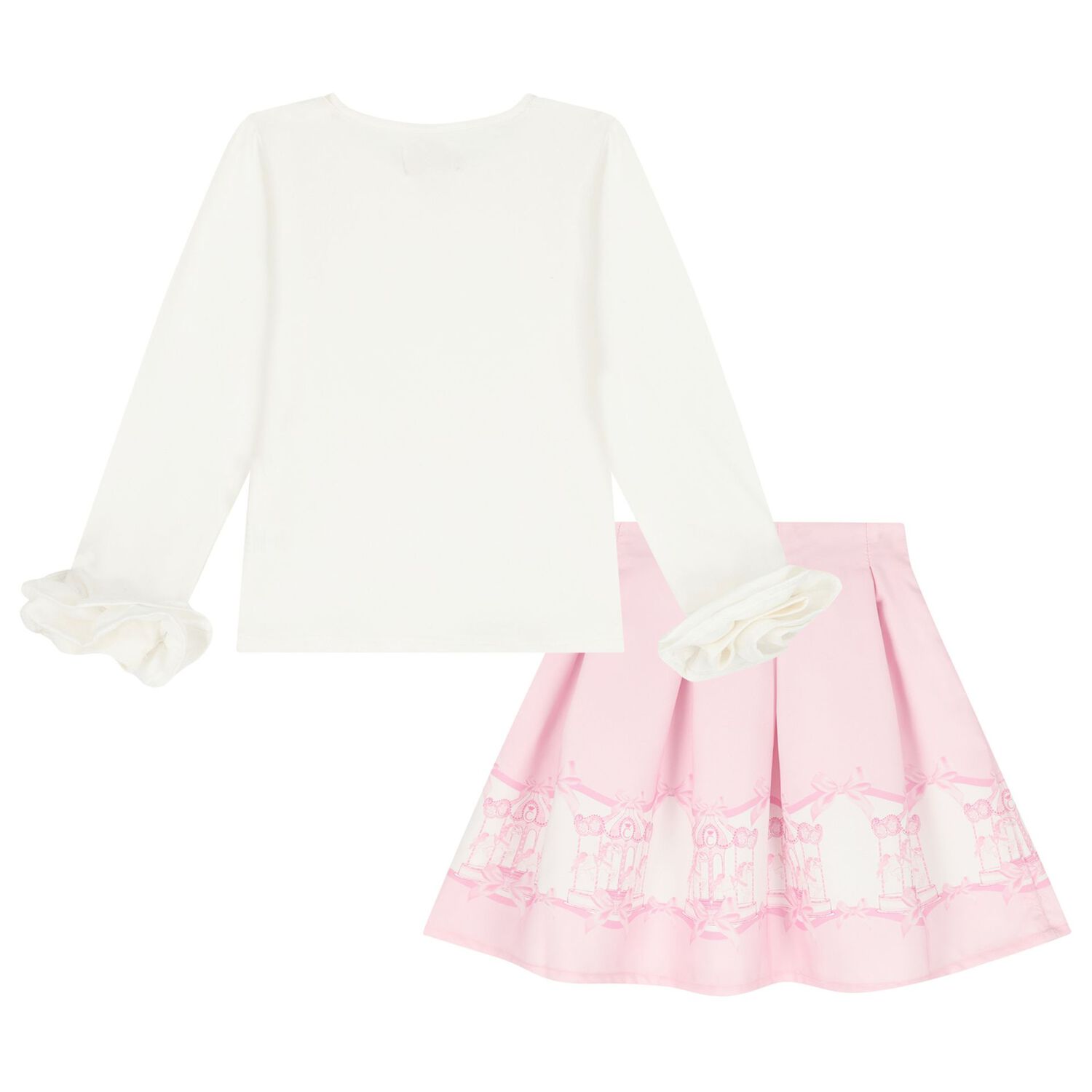 Girls Ivory & Pink Carousel Skirt Set, 1, hi-res