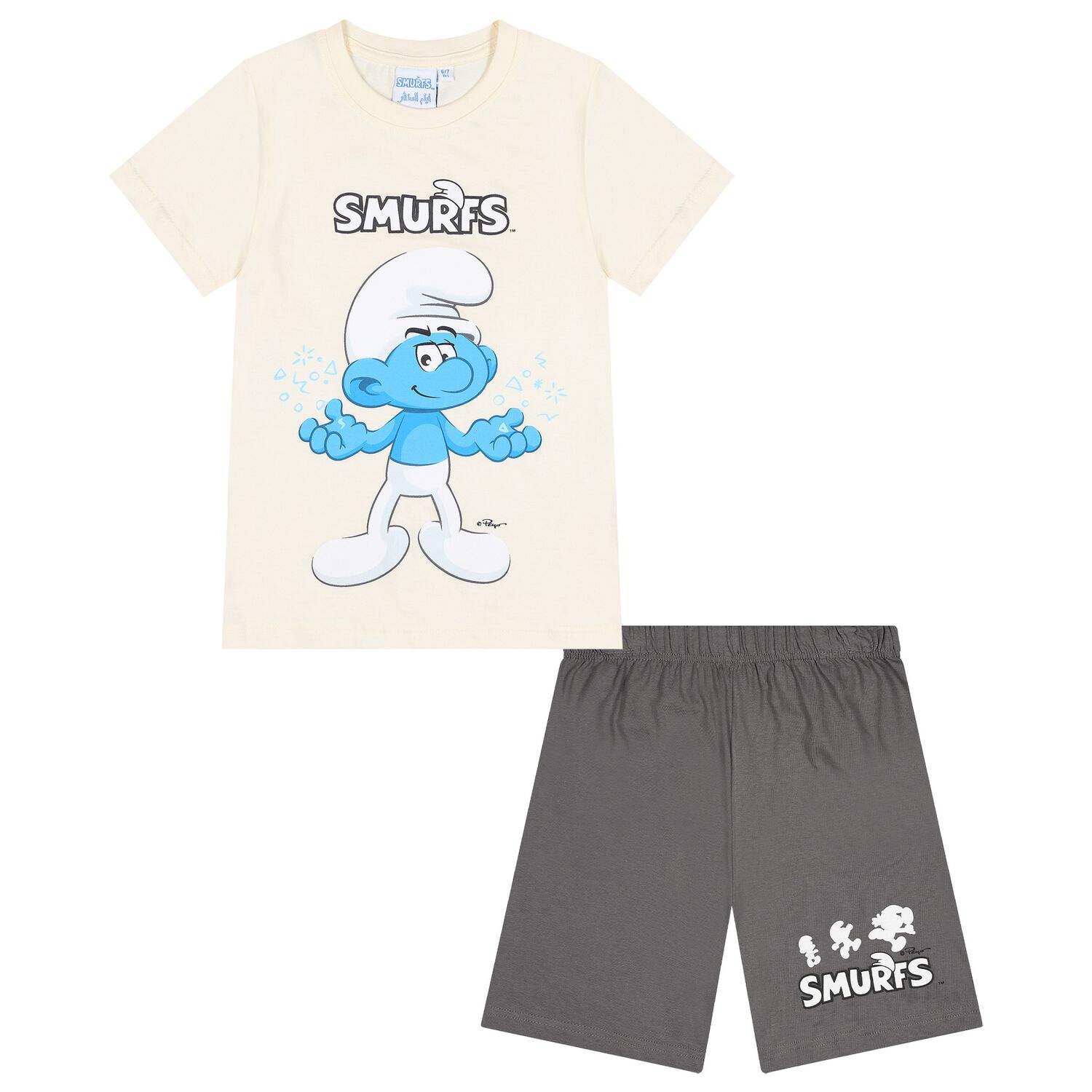 Boys Ivory & Grey Smurfs Shorts Set, 1, hi-res