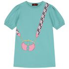 فستان بالشعار بطبعة حقيبة باللون الأخضر , 1, hi-res