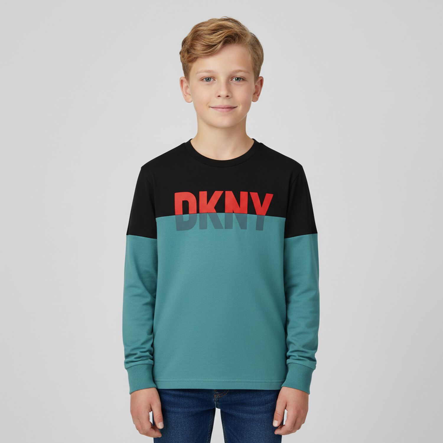 Boys Blue & Black Logo Long Sleeve Top, 1, hi-res image number null
