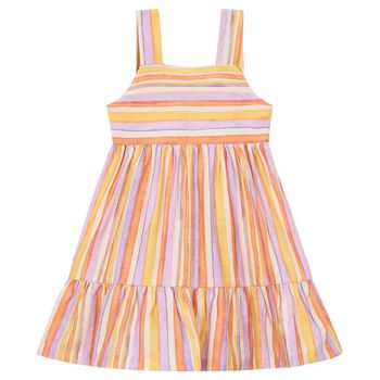 Girls Orange & Lilac Striped Dress