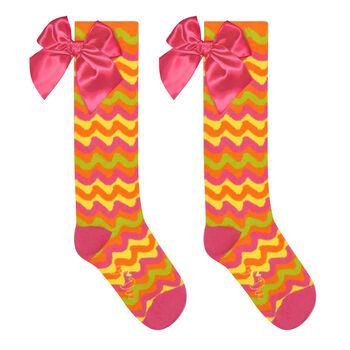 Girls Pink, Orange & Yellow Striped Socks