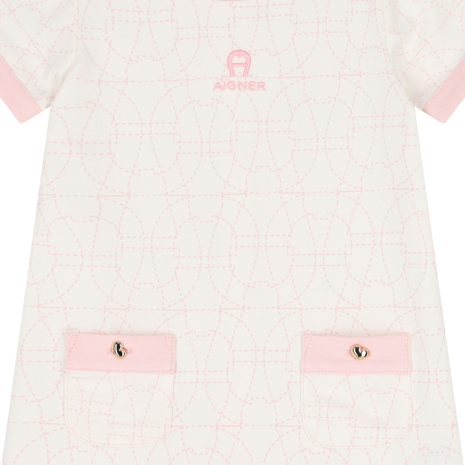 Younger Girls Ivory & Pink Logo Dress, 1, hi-res