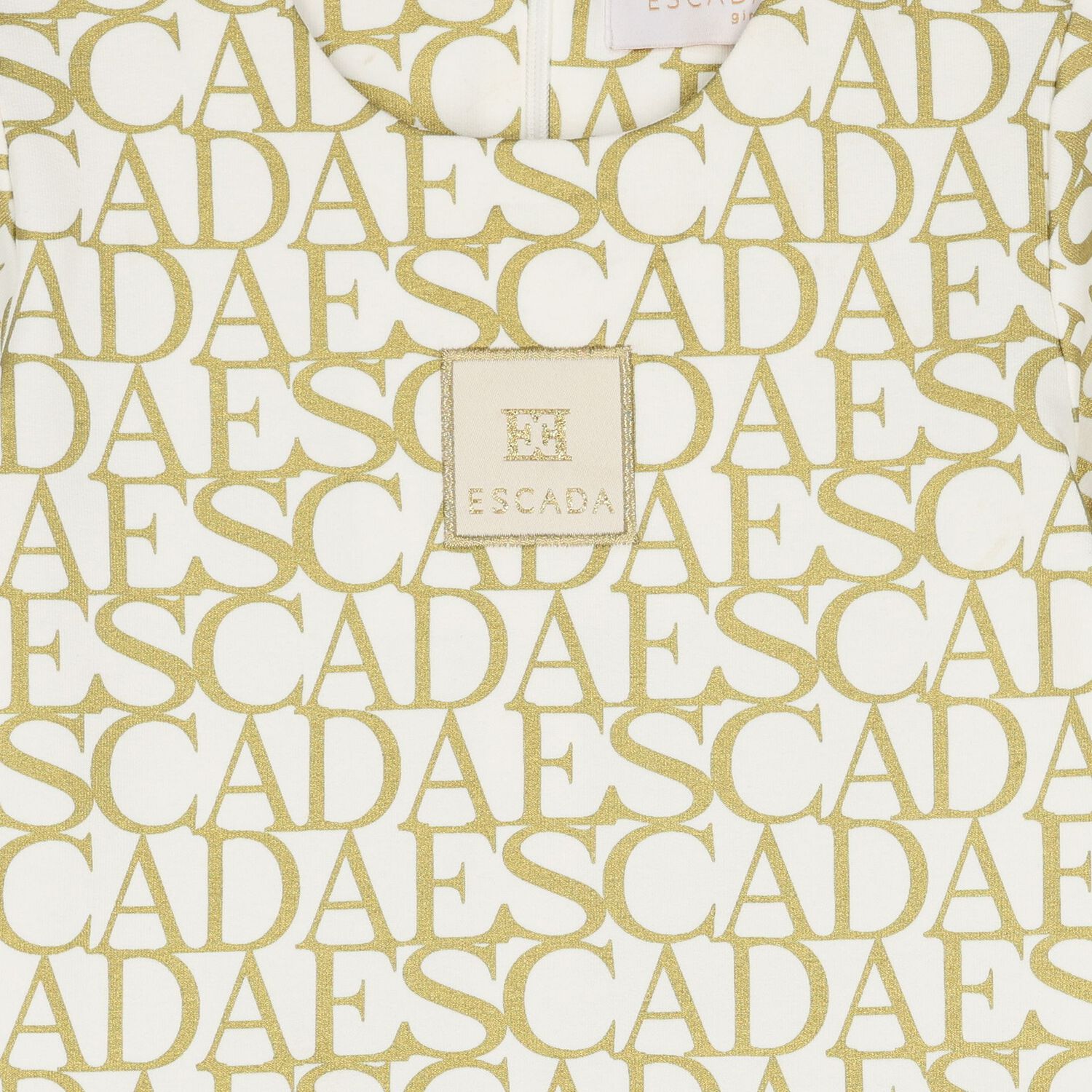 Younger Girls Ivory & Gold Logo Dress, 1, hi-res
