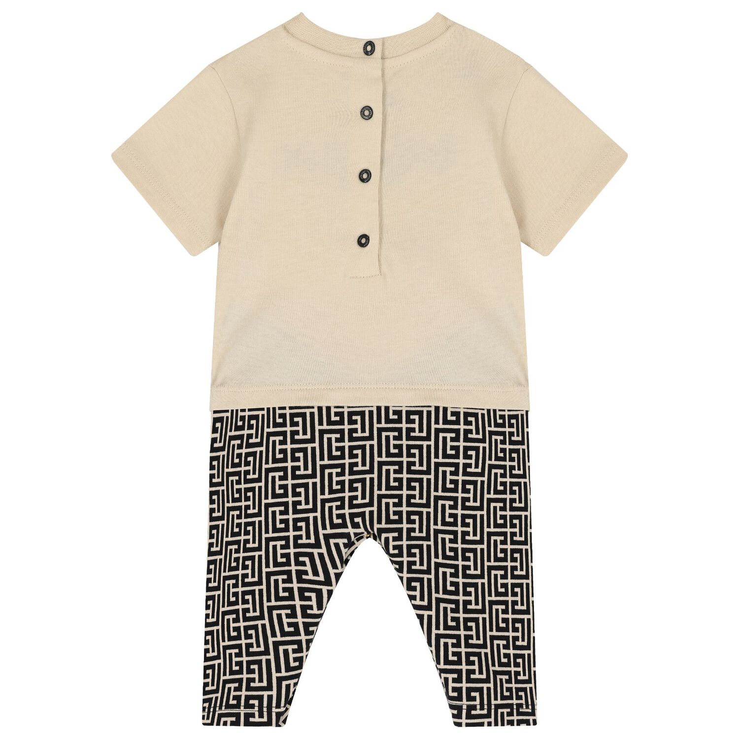 طقم ملابس أطفال وقبعة مونوغرام باللون البيج, 1, hi-res image number null