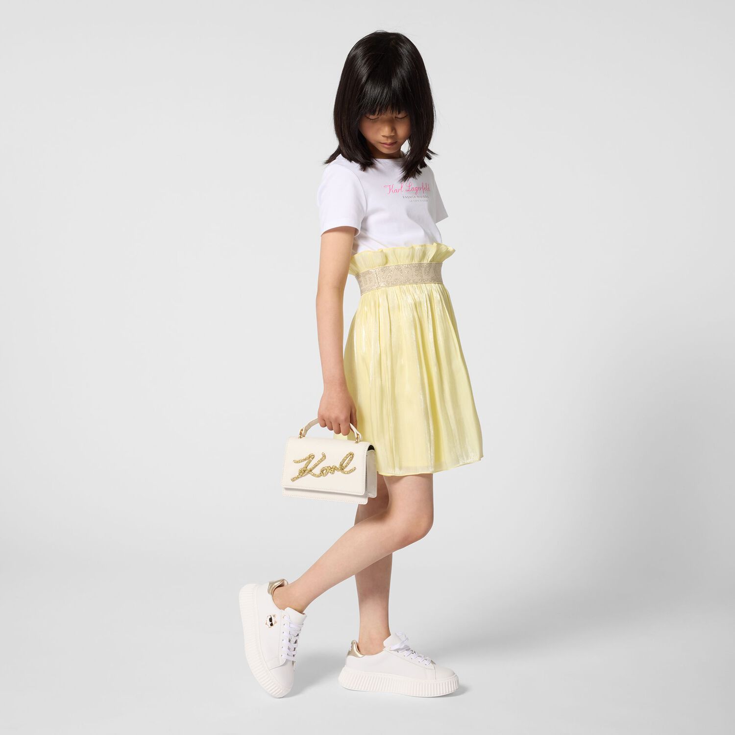 Girls White & Yellow Logo Dress, 1, hi-res