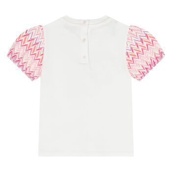 Younger Girls White & Pink Teddy Bear Zig Zag T-Shirt