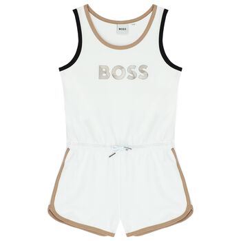 Girls White Logo Playsuit