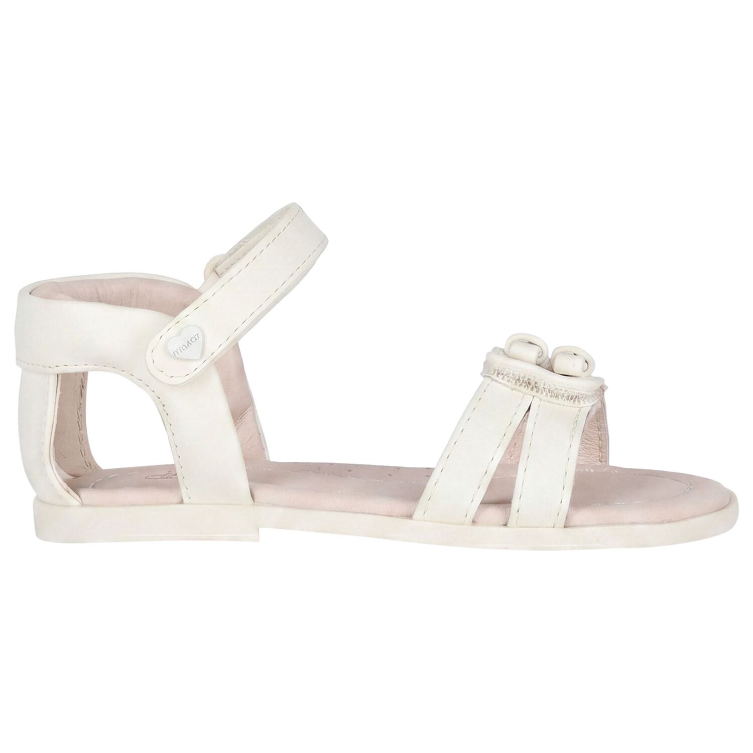 Younger Girls White Leather Sandals, 1, hi-res