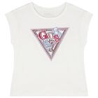Girls White Embellished Logo T-Shirt, 1, hi-res
