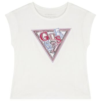 Girls White Embellished Logo T-Shirt