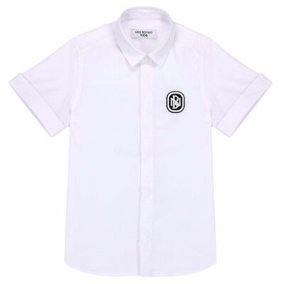 Boys White Embroidered Logo Shirt