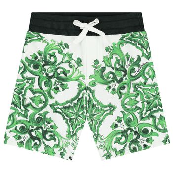 Baby Boys White & Green Majolica Shorts