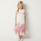 Girls White & Pink Floral Tulle Dress, 2, hi-res