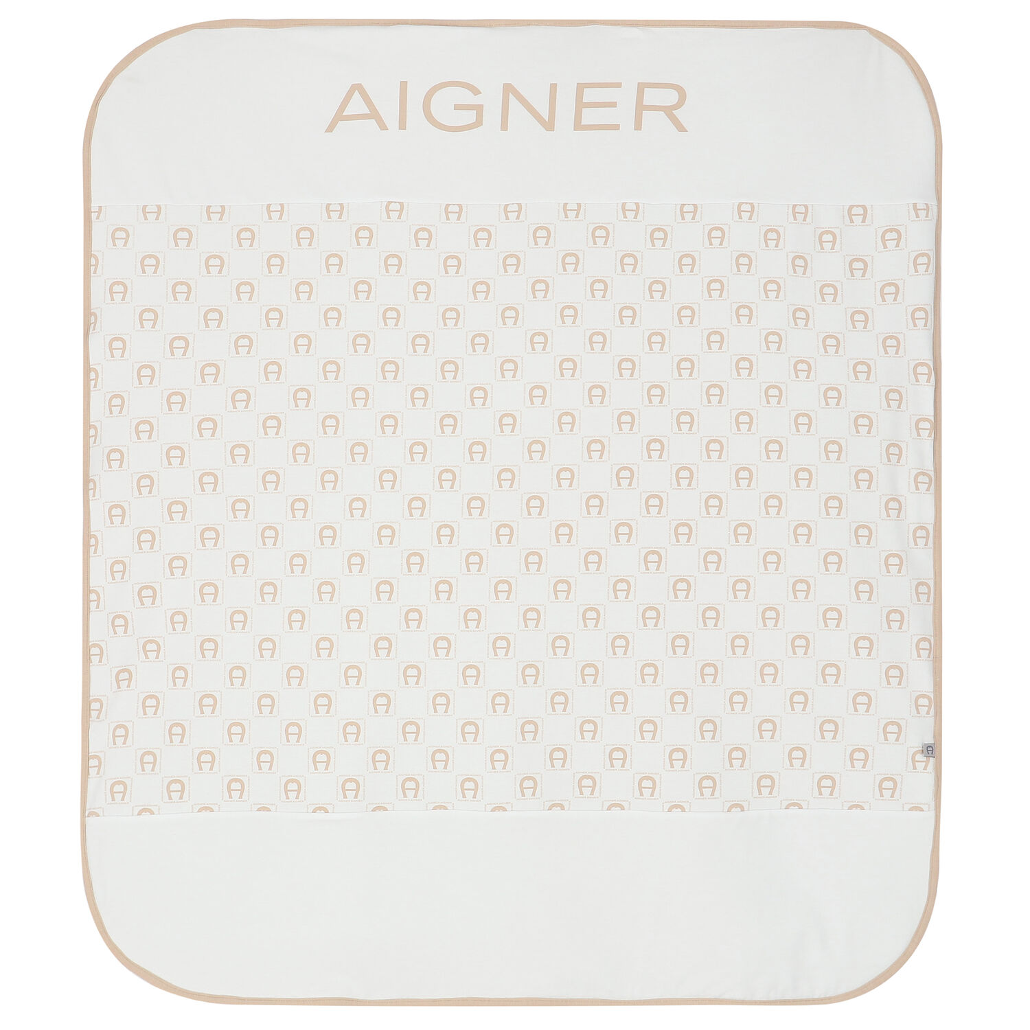 بطانية بالشعار باللون الأبيض والبيج, 1, hi-res