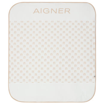 White & Beige Logo Baby Blanket