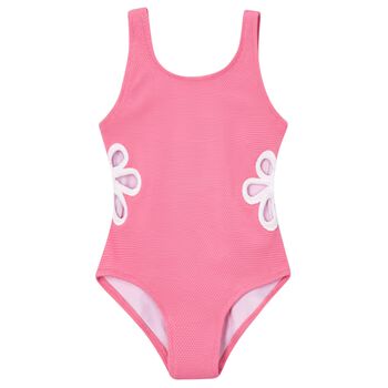 مايوه سباحه للبنات بطبعه زهور باللون الوردى 
