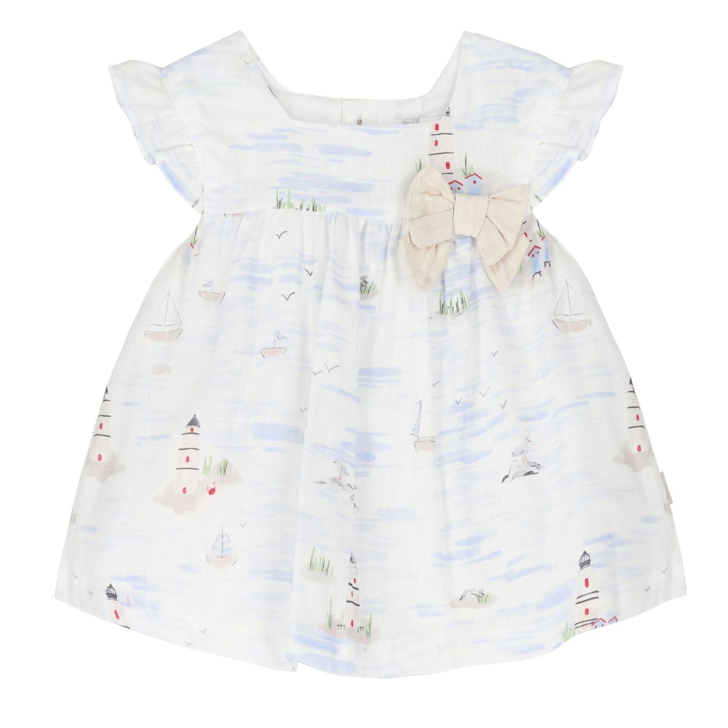 Baby Girls White & Blue Sailboat Dress Set, 1, hi-res