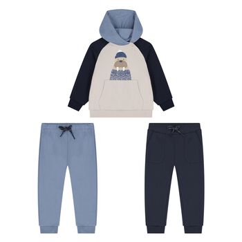 Younger Boys Beige & Blue 3 Piece Tracksuit