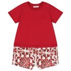 Baby Boys Red & White Logo Majolica Romper, 1, hi-res