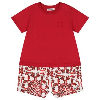 Baby Boys Red & White Logo Majolica Romper