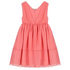 فستان شيفون مزين باللون المرجاني للبنات, 1, hi-res