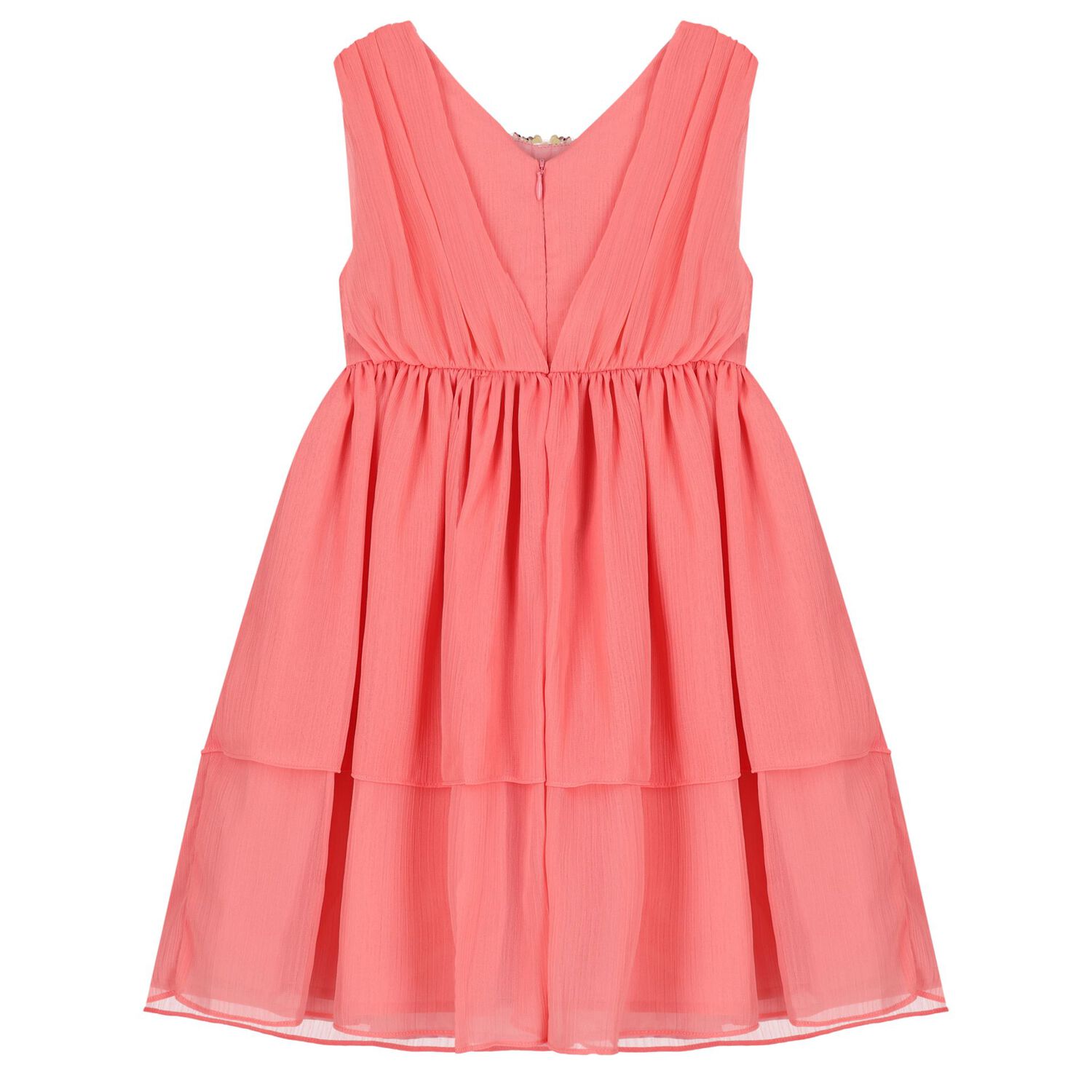 فستان شيفون مزين باللون المرجاني للبنات, 1, hi-res image number null