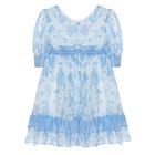 Girls White & Blue Chiffon Dress, 1, hi-res