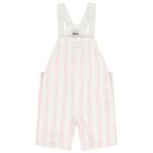 Baby Girls White & Pink Striped Logo Dungaree Set, 1, hi-res